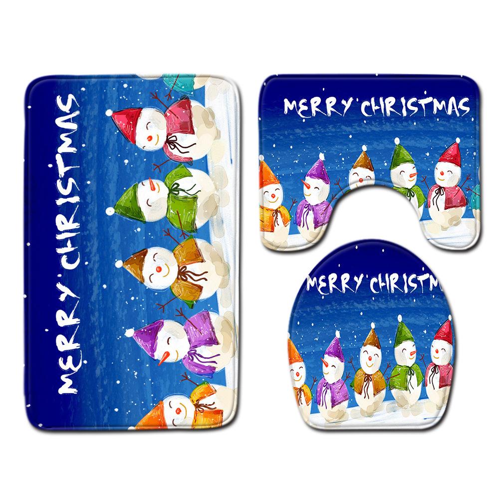 Christmas Toilet Seat Shower Curtain Four-Piece Printed Floor Mat Set Bathroom Floor Mat Bedroom Absorbent Door Mat Carpet