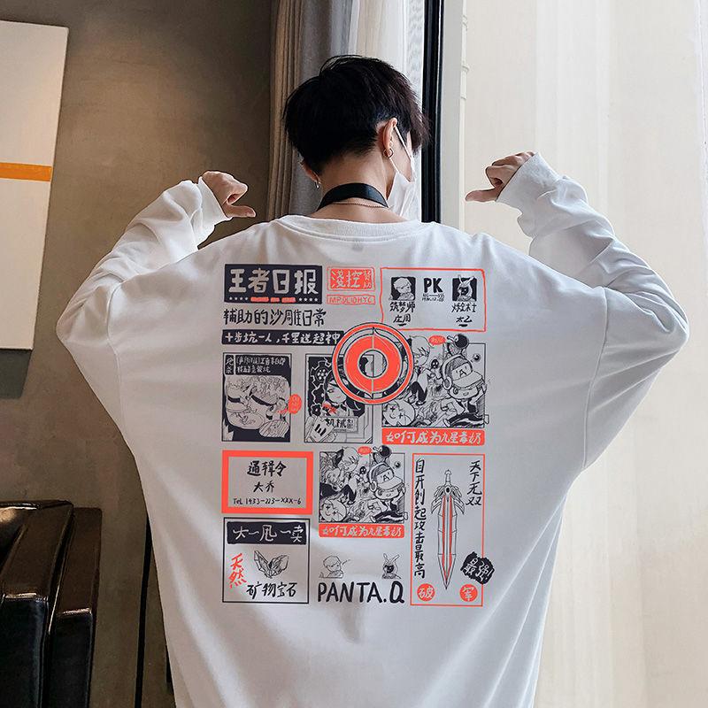 2023 New Spring and Autumn Fashion Korean Edition Trendy Loose Casual Round Neck Print Pullover Boys' Hatless Oversize Sweater