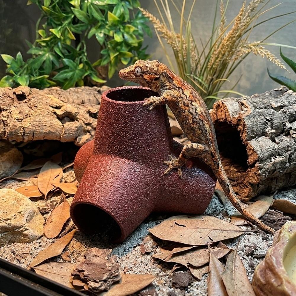 Artificial Three Way Reptile Tunnel 3D Printed Lizard Hideaway Cave  For Eyelash Geckos