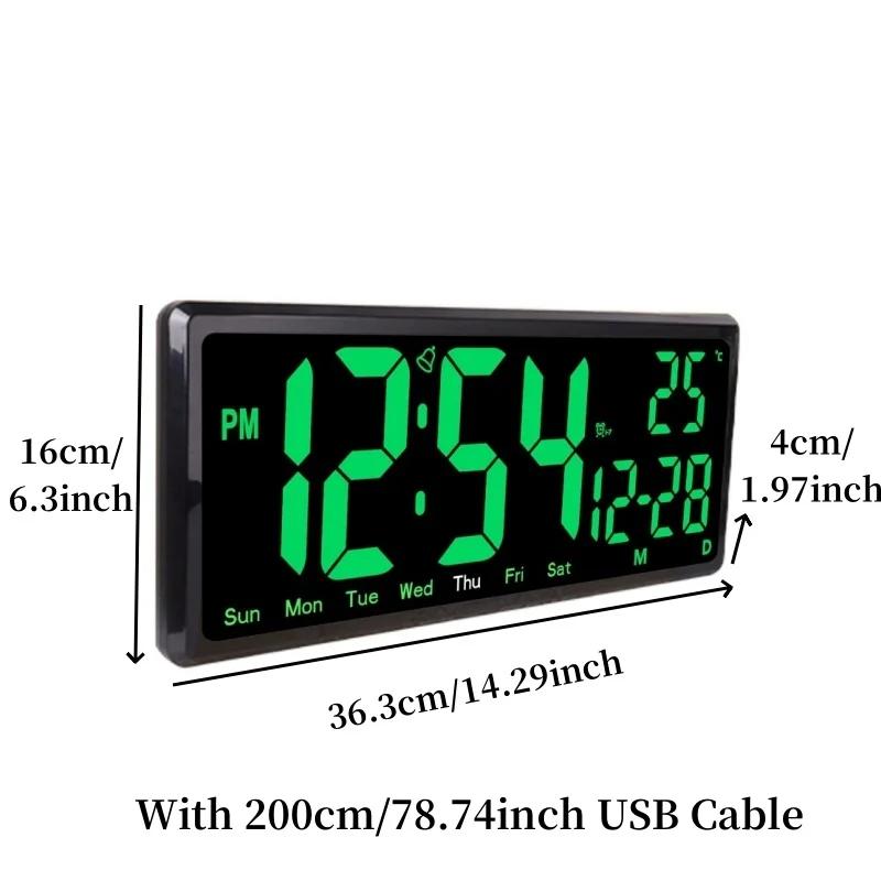 Remote Control Large Digital Wall Clock TEMP Date Week Night Mode Table Clock 12/24H Power-off Memory LED Alarm Clock Home Decor