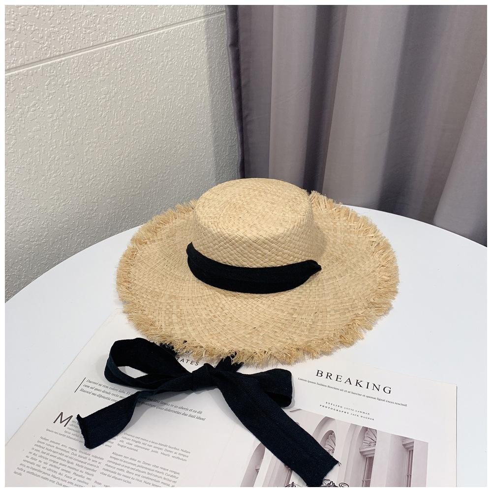 

Отпускная поездка ремешок ремешок большая соломенная шляпа с широкими полями женская летняя маленькая свежая универсальная солнцезащитная пляжная шляпа Adult (56-58cm)