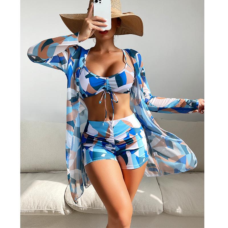 Women Swimsuit High Waist Bikini Set Three Pieces Women Sexy Long Sleeve Cover Up Swimsuit 2026 Beach Bathing Suits Swimwear
