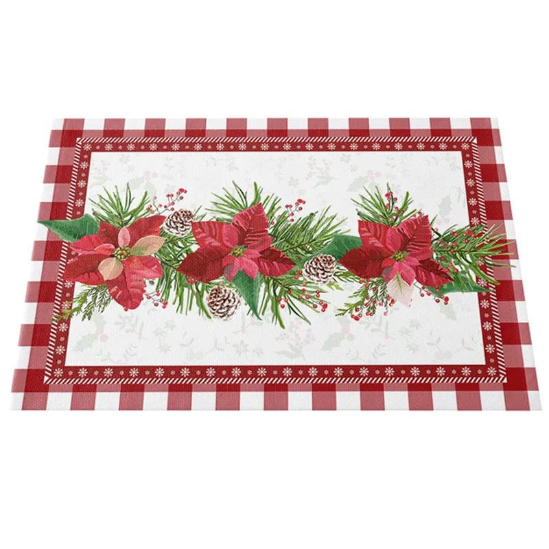 NOVÝ Lněný Vánoční Květ Poinsettie Tištěný podložka pod talíř Látkový podložka pod šálek na kávu a čaj jídelní prostírání do kuchyně
