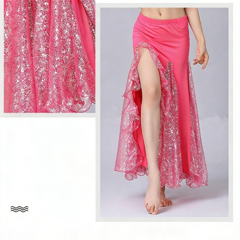 Belly Dance Skirt Sequins Slit Tribal Bellydance Skirts Belly Dancer Costumes for Women Carnival Outfit Dancing Skirt