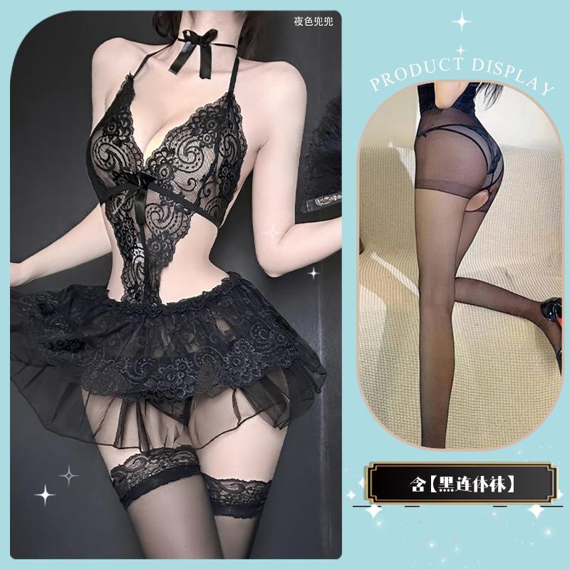 Sexy Lingerie Sexy Lace Open File One-piece Three-point Temptation Hot Pajama Skirt Uniform Suit Sexy Lingerie