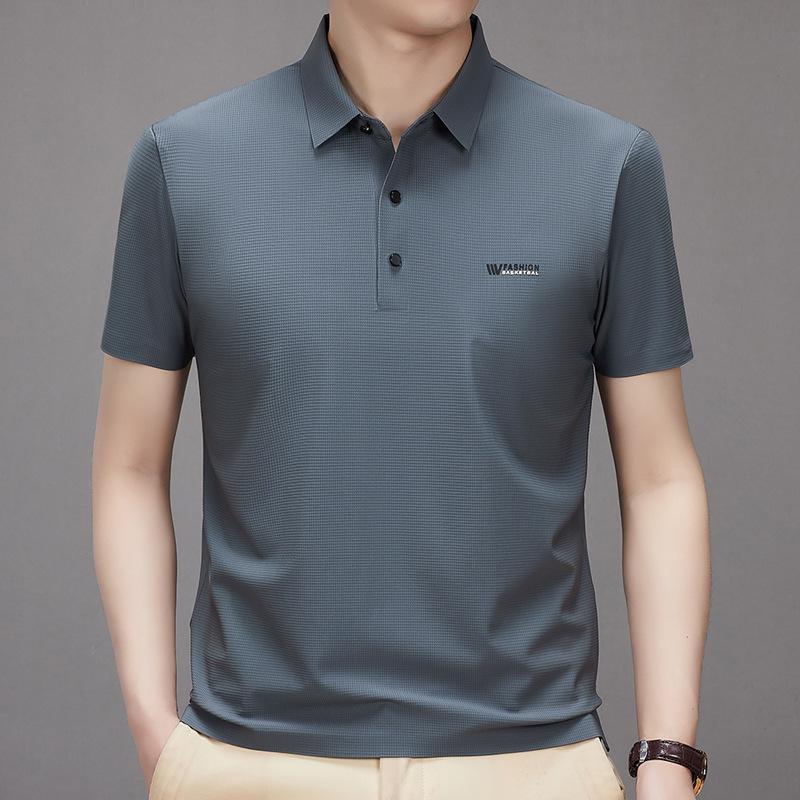 

Футболка поло с коротким рукавом Ice Silk Traceless, мужская, деловая, повседневная, тонкая, парчовая, с аммиачным принтом, с отворотом, с коротким рукавом, футболка, топ 3XL серый