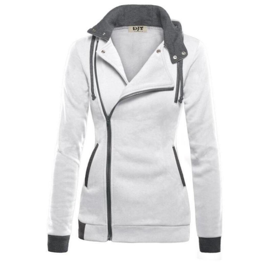 Women's  Spring Fleece Lined Color Block Hooded Sweatshirt, Thickened Warm Diagonal Zipper Hoodie