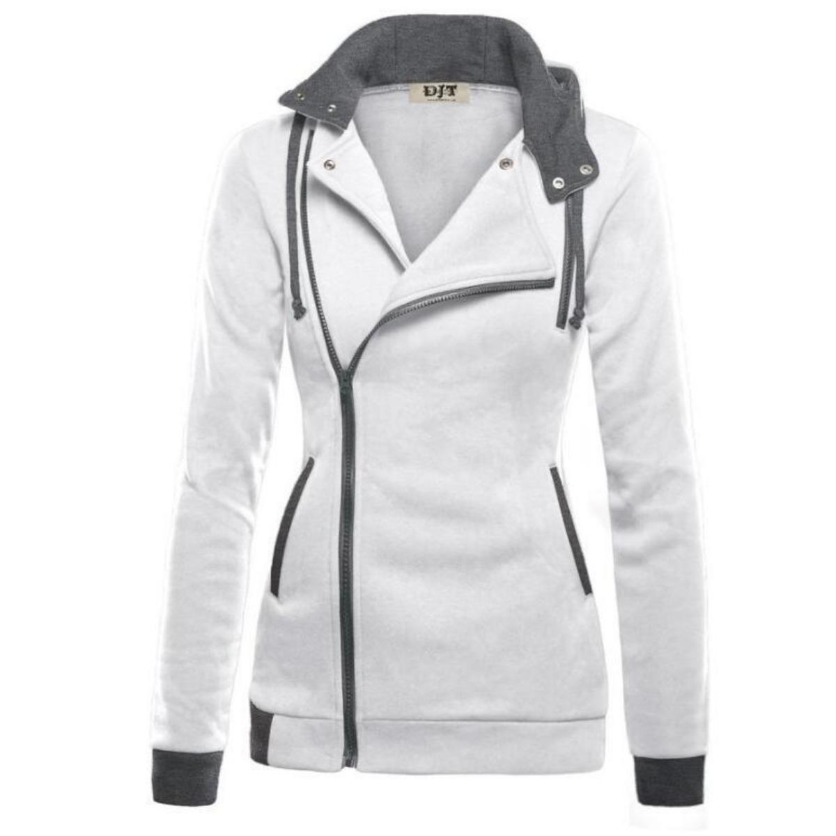 Women s  Spring Fleece Lined Color Block Hooded Sweatshirt, Thickened Warm Diagonal Zipper Hoodie S