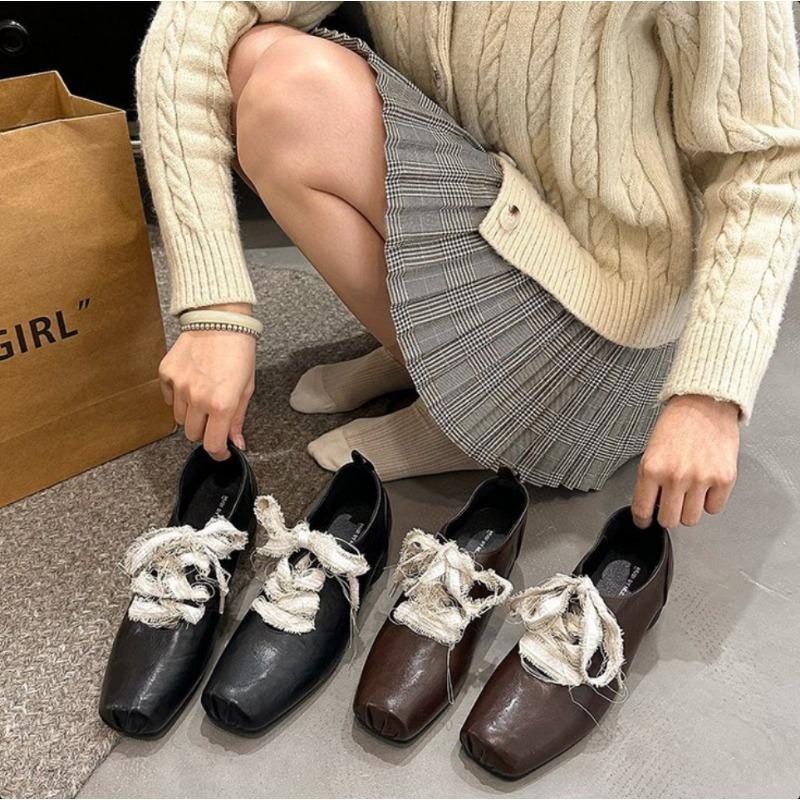Women Square Toe Chunky Shoes Mid Heels Leather Designer Shoes 2025 Trend Winter Dress Loafers Shoes Pumps New Mujer Zapatillas