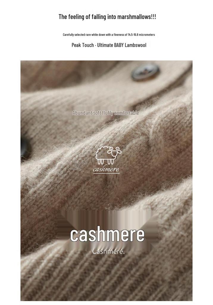 Elegant Twisted Cable Cashmere Cardigan - 2026 Autumn/Winter Women's Round Neck Thick Base Layer, Loose yet Slimming Outerwear
