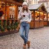Women's Round Neck Geometric Color Block Loose Fit Pullover Sweater