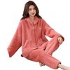 Women's Coral Fleece Pajamas, Plus Velvet, Thick, Large Size, Warm Winter Flannel Home Set for Middle-Aged and Elderly