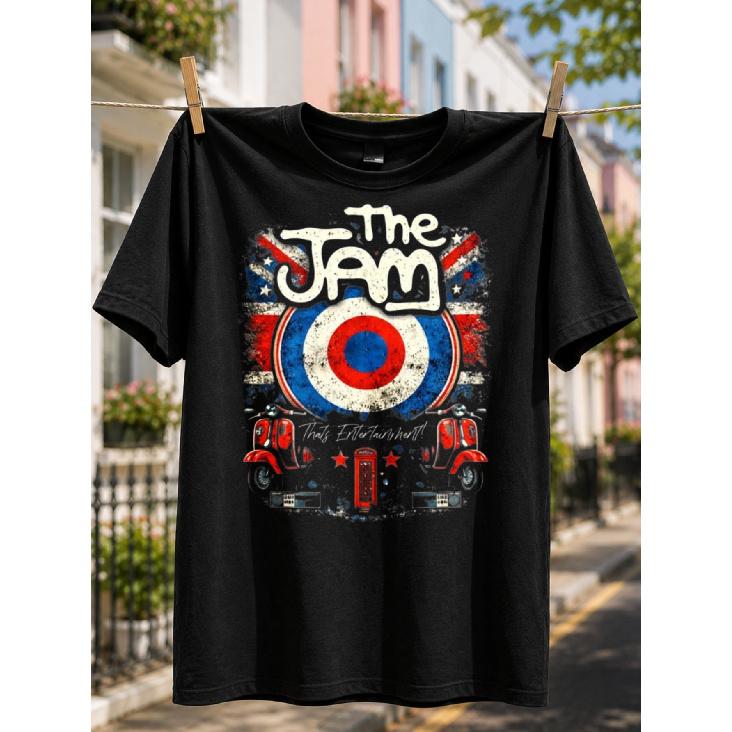 Yyc Threads Men's Retro Rock T-Shirt with Ja-m Band Logo & British Scooter Design - Loose Fit Round Neck Casual Shirt Suitable for Music Lovers, Mod Subculture 4XL zwart
