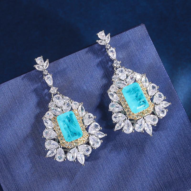 European and American fashion jewelry female simulation Paraiba diamond color separation set 8 * 12