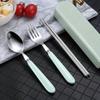 Portable Stainless Steel Cutlery Suit with Storage Box Korean Style Chopstick Fork Spoon Travel Kitchen Tableware Dinnerware Set