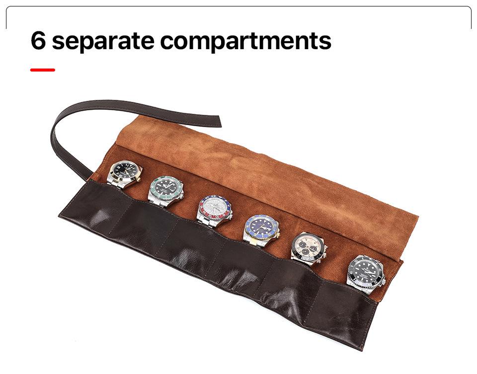 Oil Wax Cowhide Six-Watch Tie-Up Leather Travel Pouch