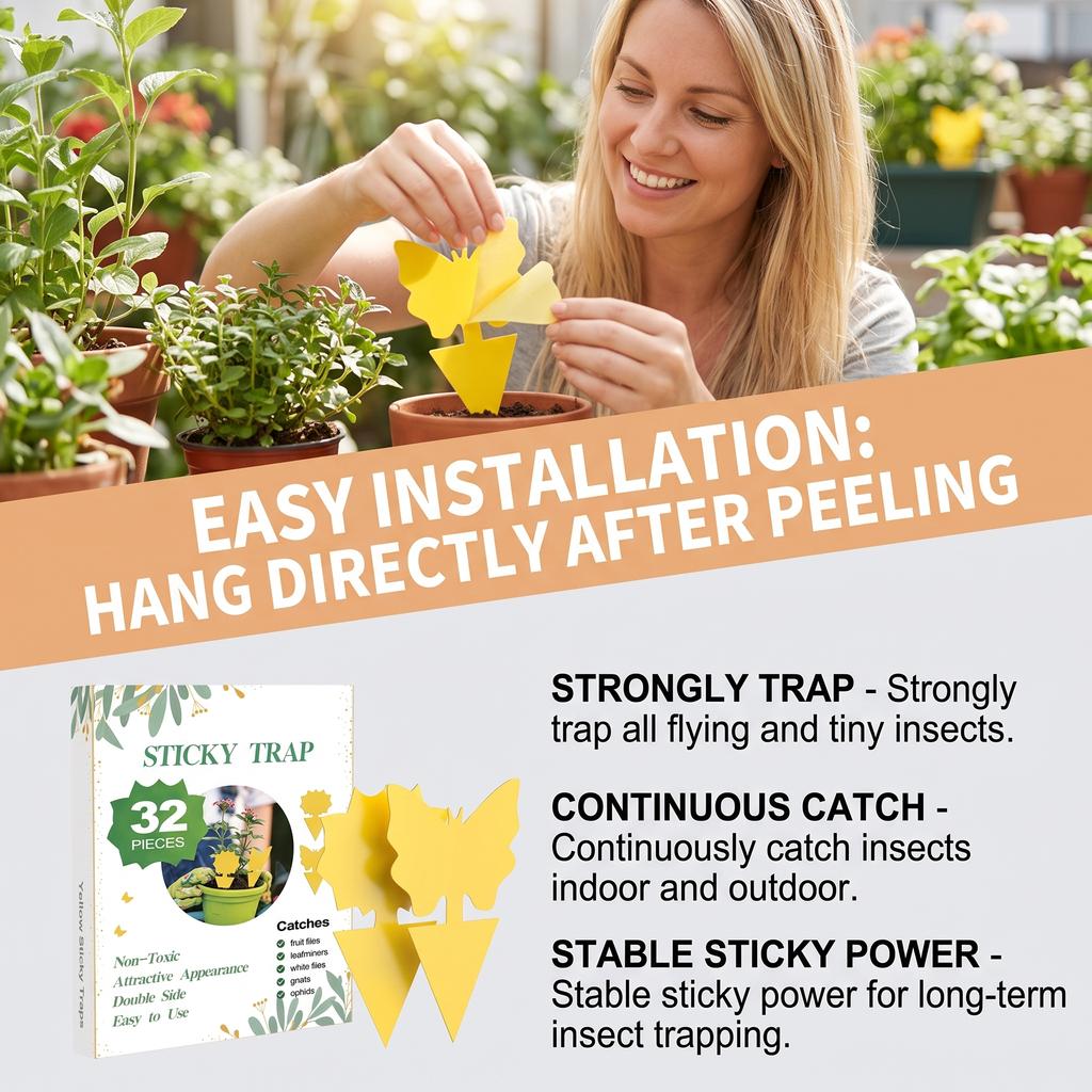 Yellow Sticky, 32 Count - Gnat for Indoor Plants and Home