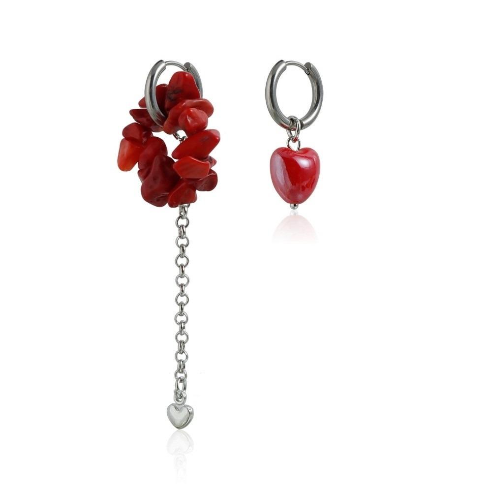 Y2K Ceramic Heart Earrings Red Ceramic Drop Earrings Fashion Beaded Pendant Necklace  Girl Earrings