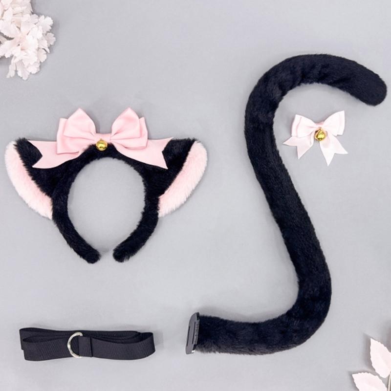 Kitten Cosplay Costume Animal Ear Headband Bowknot Tail for Women Girl Halloween Role Play Animal Outfit Accessories
