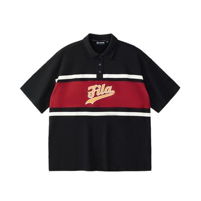 Logo Pattern Pullover Loose Short Sleeve Polo Shirt Men Tops Black T11M432110ABK