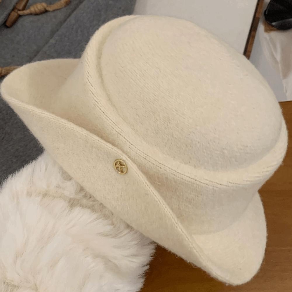 Woolen Hepburn Style Flat-top Cap Elegant Women Jazz Hat Vintage Black Felt Hat  Dinner