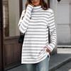 Women's Fashion Casual Striped High Neck Loose Long Sleeve Casual Pullover Top