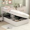 Upholstered Bed, 90 X 200, Single Bed with Slatted Frame Made of Metal Frame, Large Storage Space, Without Mattress, Beige, 200x90cm.