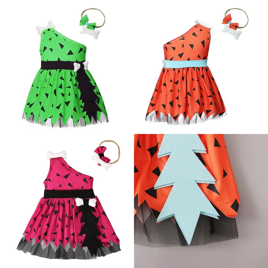 Vestito estivo per bambini The Croods per Halloween in cotone con fascia per capelli per neonati