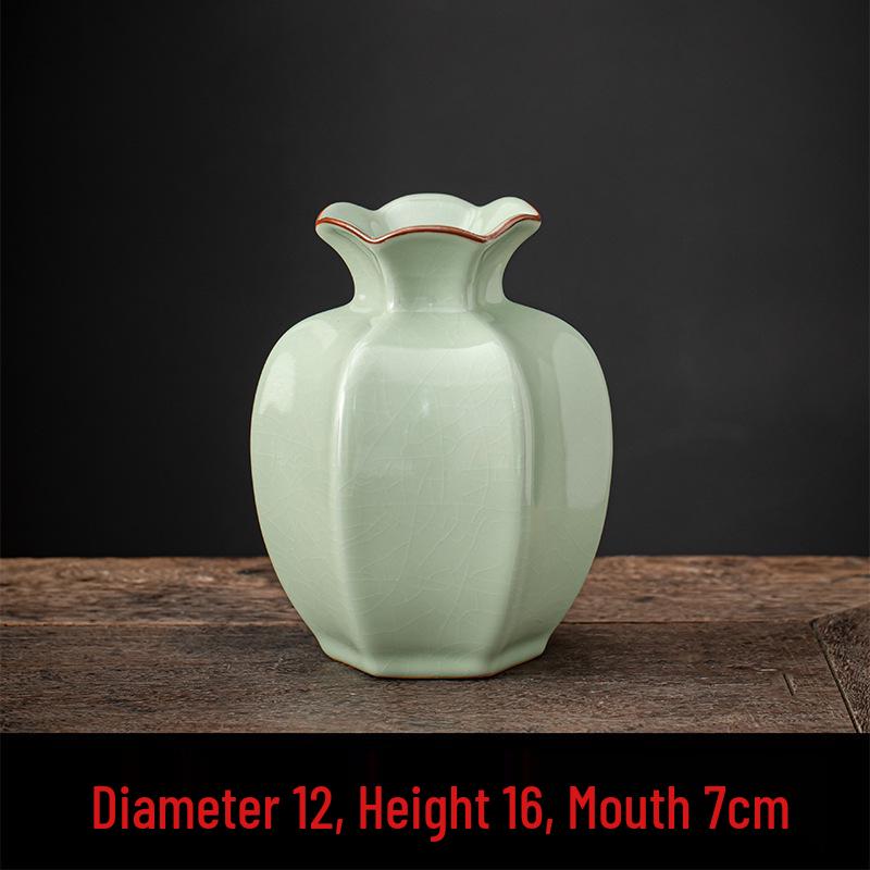 Elegant Bean Green Ceramic Vase - Ru Kiln Luxury Home Decor, Multiple Shapes for Living Room Flower Arrangements