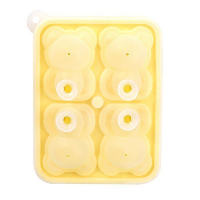 3D Cute Teddy Bear Ice Cube Making Mold With Funnel Silicone 4 Cavity Bear Ice Cube Trays For Whiskey Wine Cocktail Ice Ball