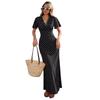 Abito Maxi da Donna a Pois con Scollo a V e Maniche Corte, Vestibilità Fluida con Dettagli in Vita e Tessuto Leggero per l'Uso Quotidiano