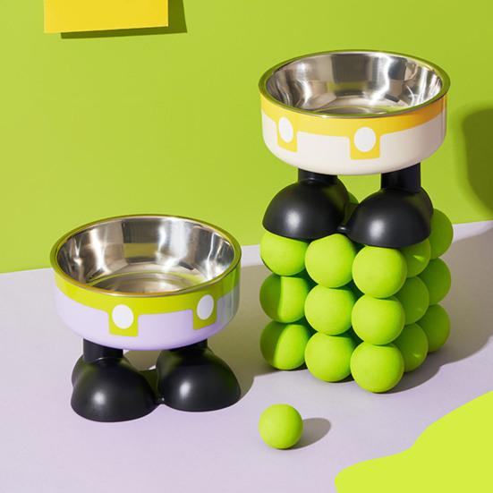 Elevated Cat Bowls Stainless Steel Pet Dish with Non-Slip Base Removable Pet Bowls for Food Water Wide Shallow Cat Dish