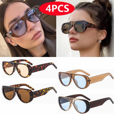 4pcs New Fashion Women Large Frame Retro Sunglasses Sets UV400 Oval Female Advanced Minimalist Style Glasses