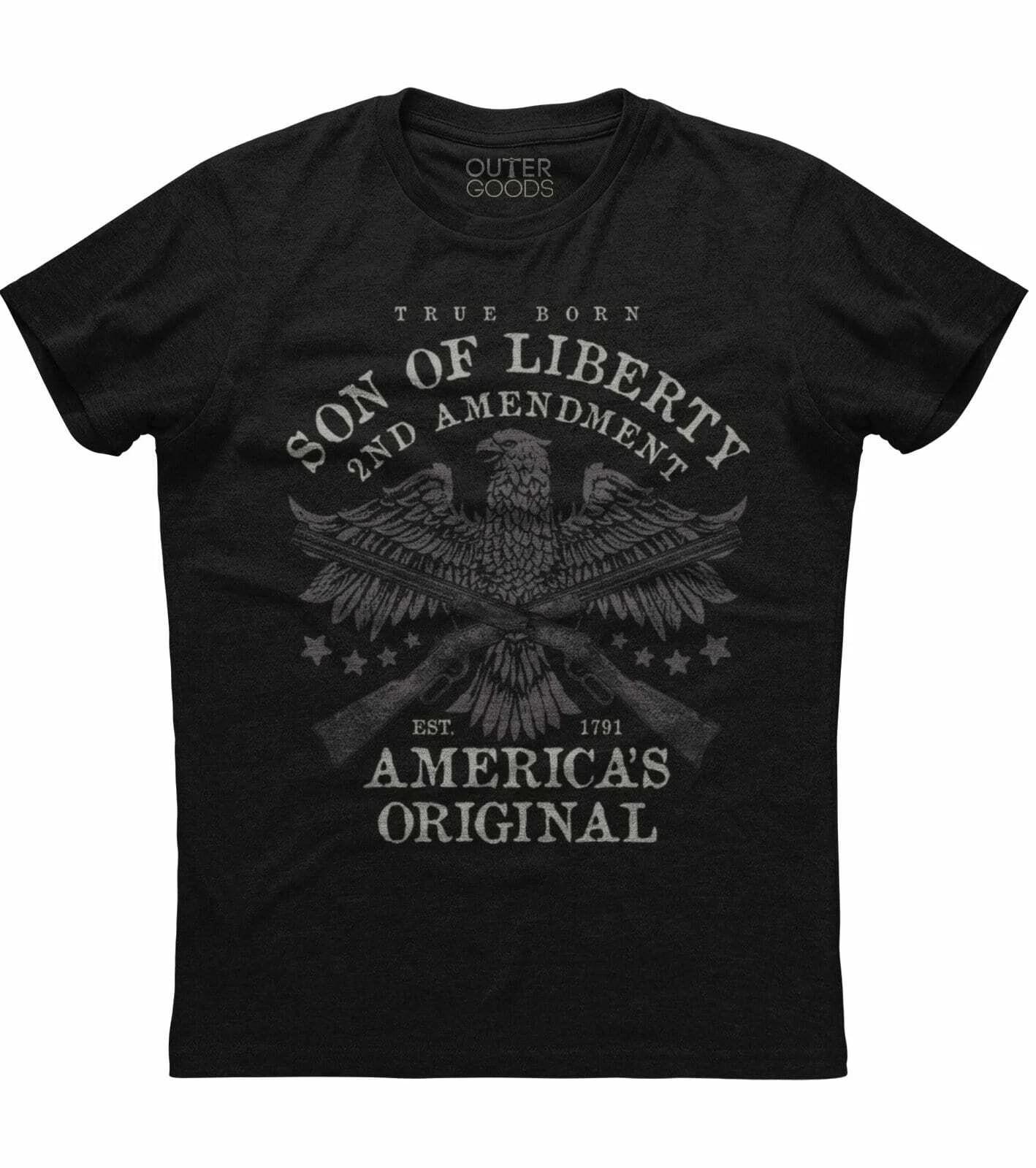 Son Of Liberty, 2nd Amendment Eagle Printed Men s New Patriotic Black T-shirt XL