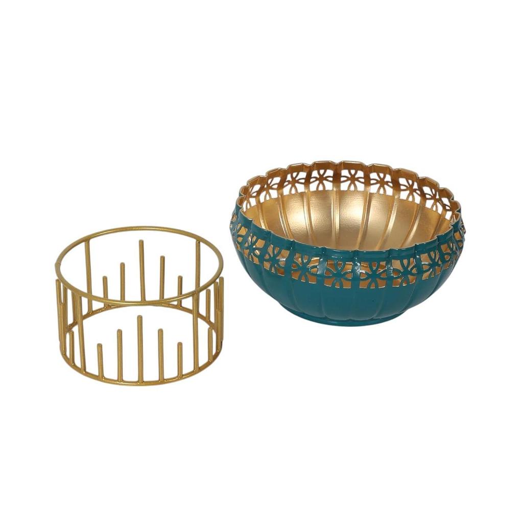 Two Moustaches 8 Inches Decorative Metal Urli with Stand, Urli for Home Decor, Flowers Decoration Bowl