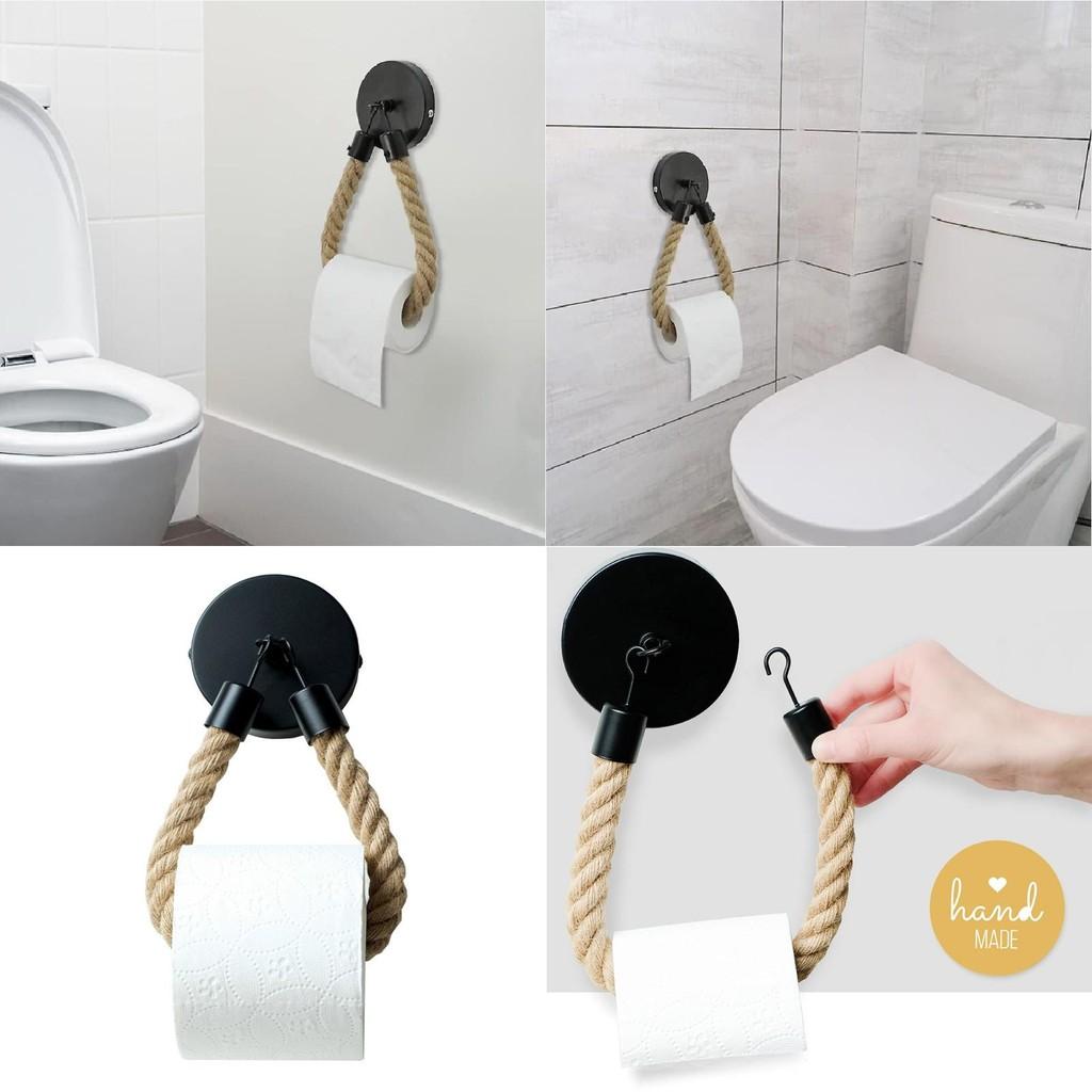 Black Matte Hanging Toilet Paper Rack With Rope For Bathroom And Living Room