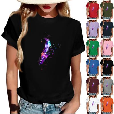 Damski modny T-shirt z krótkim rękawem z okrągłym dekoltem i casualowym nadrukiem retro