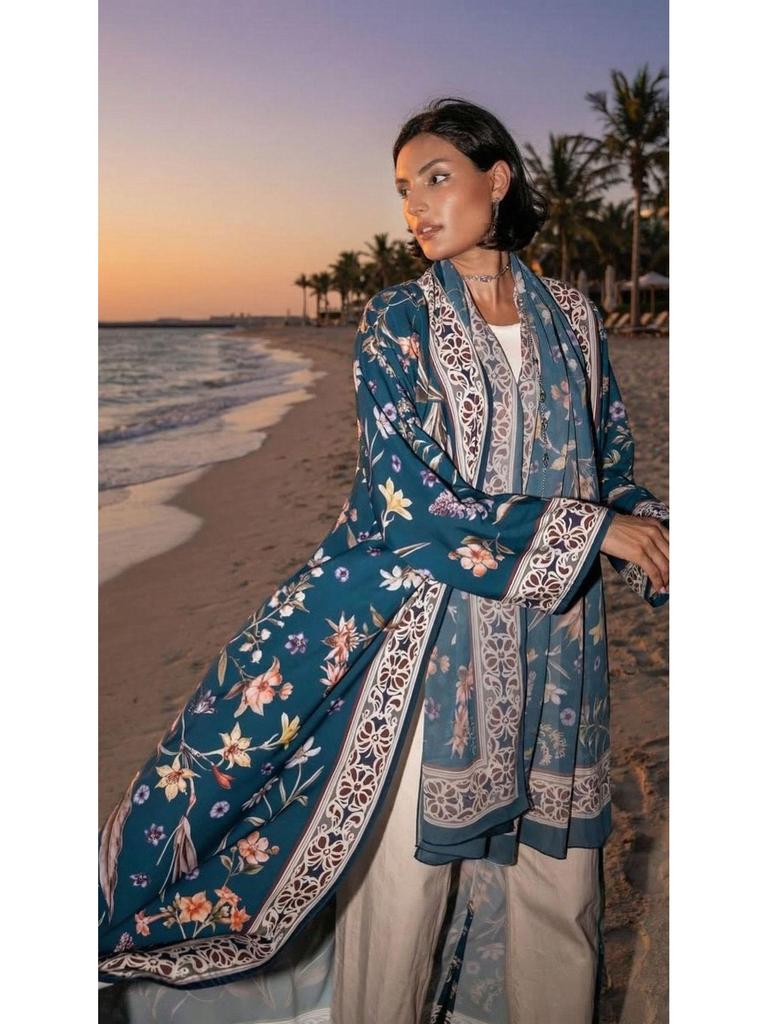 Floral Long Dress & Headscarf Two-Piece Cardigan Set