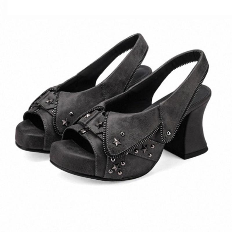 

Fashion Punk Style Metal Rivets Decoration High-heel Sandals Women Fashion Denim Splice Zip Design Platform Sandal Sexy Party Dress Shoe 40 чёрный