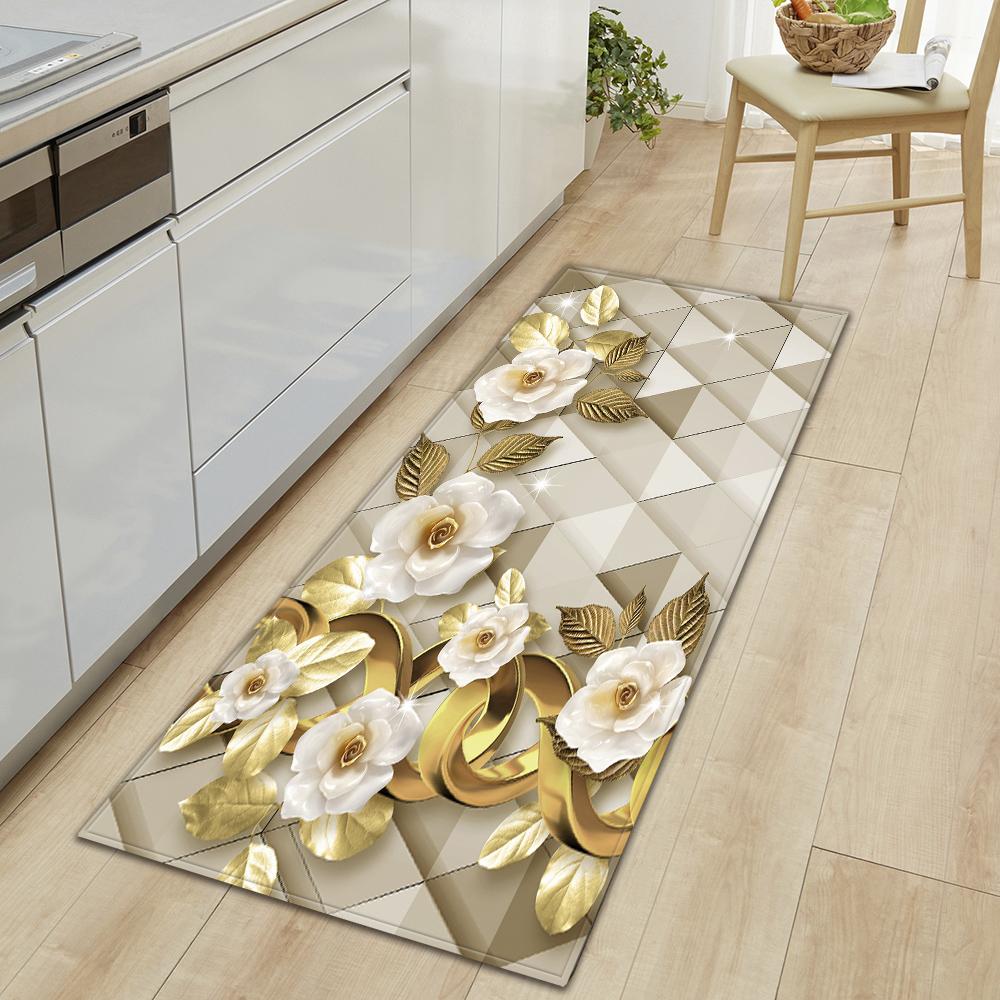 Kitchen Floor Mat Corridor Porch Door Mat Bedroom Non-slip Carpet Home Living Room Foot Carpet Flower
