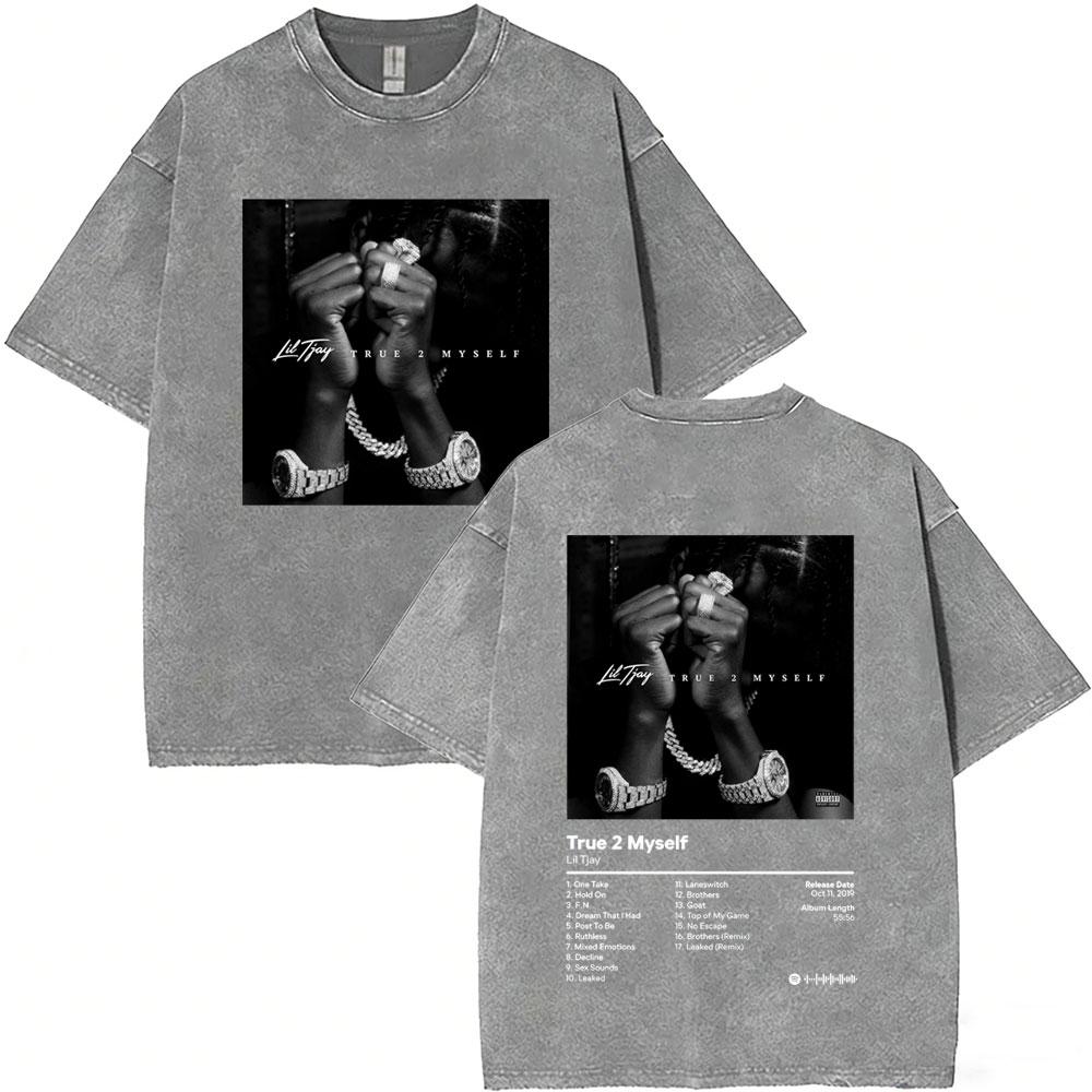 Washed Vintage Rapper Lil Tjay Face Graphic Tshirt Destined Win Tshirts Men Women Hip Hop Fashion High Quality T Shirts Tops