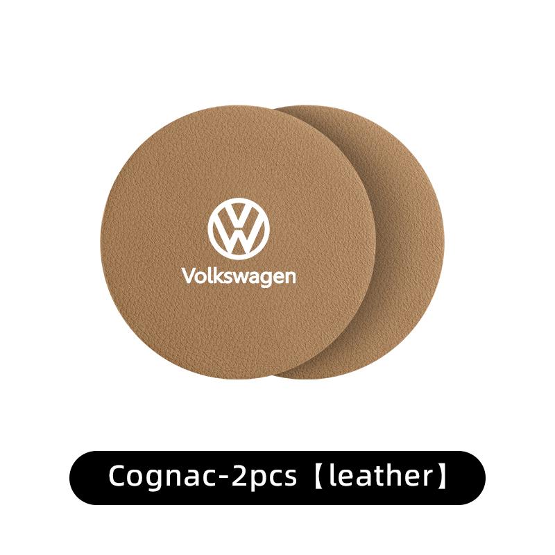 2pcs Car Leather Water Coaster Anti-slip Mats Bottle Cup Holder For Volkswagen VW Tiguan CC Jetta Polo Golf Passat T-ROC Touareg zf9