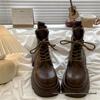 Damen Braune Vintage Y2K Martin Boots - Frühling/Herbst 2025 Britischer Stil, Höhenverstärkende Dicke Sohle Stiefeletten