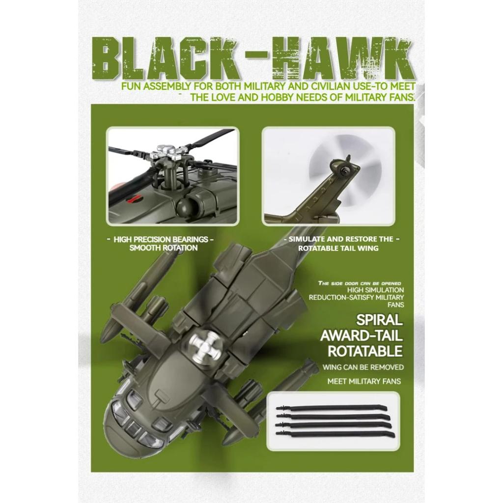 1/64 Model vrtulníku Black Hawk ze slitiny s výstavním stojanem a dárkovým balením Realistické zvukové a světelné efekty Ideální pro vystavení