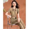Women's Gilding Satin Acetate Shirt & Straight-Leg Pants Set