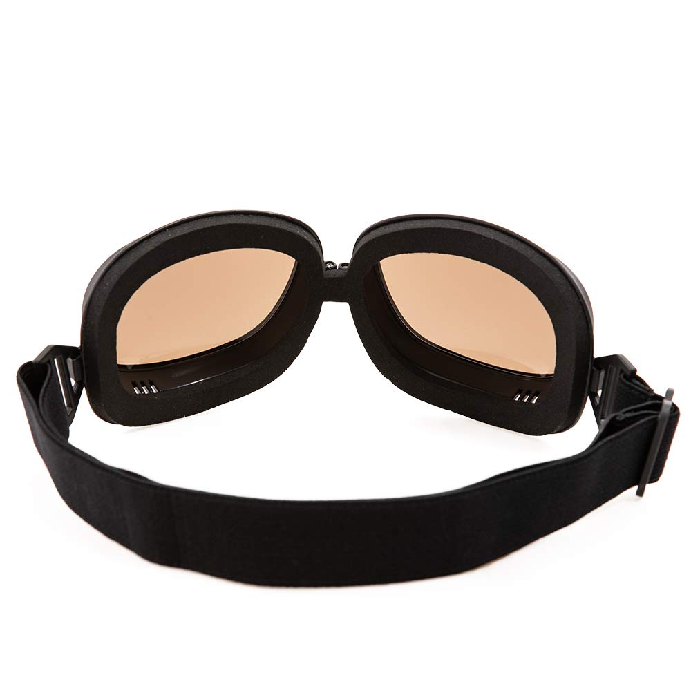 evomosa Motorcycle Goggles Vintage Pilot Goggles Retro Motocross Goggles Outdoor Eyewear Sports Glasses for Half Helmet (Black Frame, Black Lens)