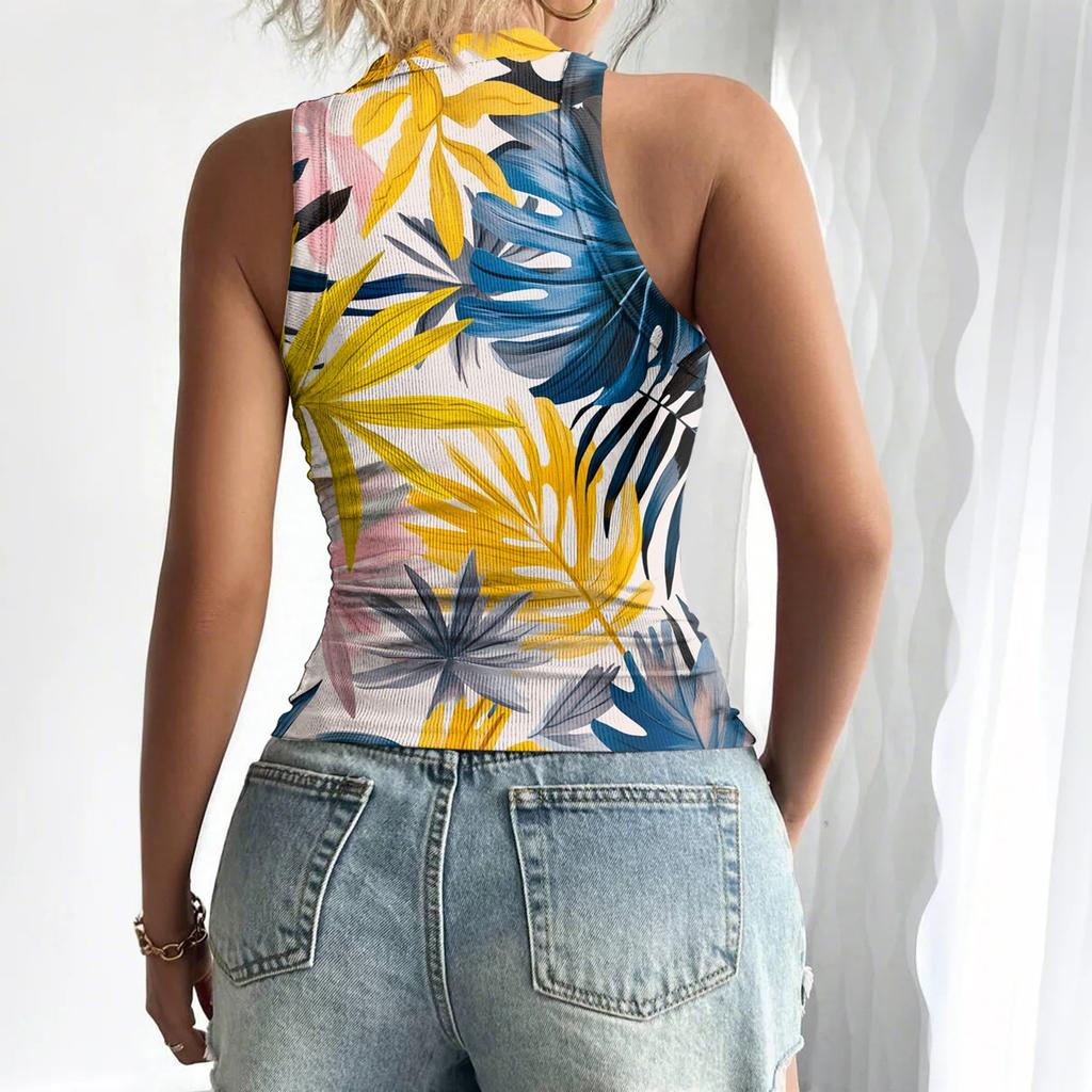 Moda feminina de verão casual gola redonda sem mangas regata justa