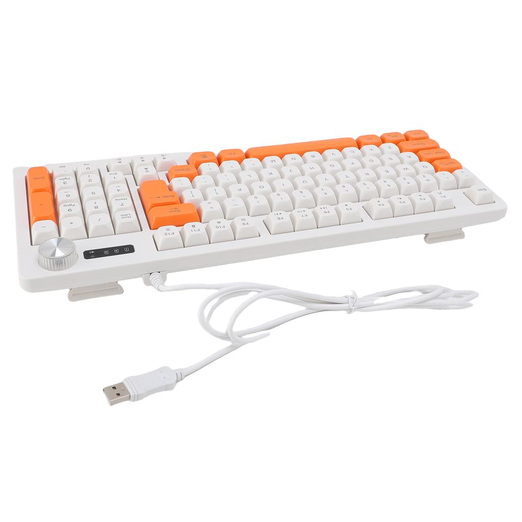 Keyboard 93 Keys Dynamic RGB Backlit Ergonomic Design Wired Gaming Keyboard with Volume Knob for