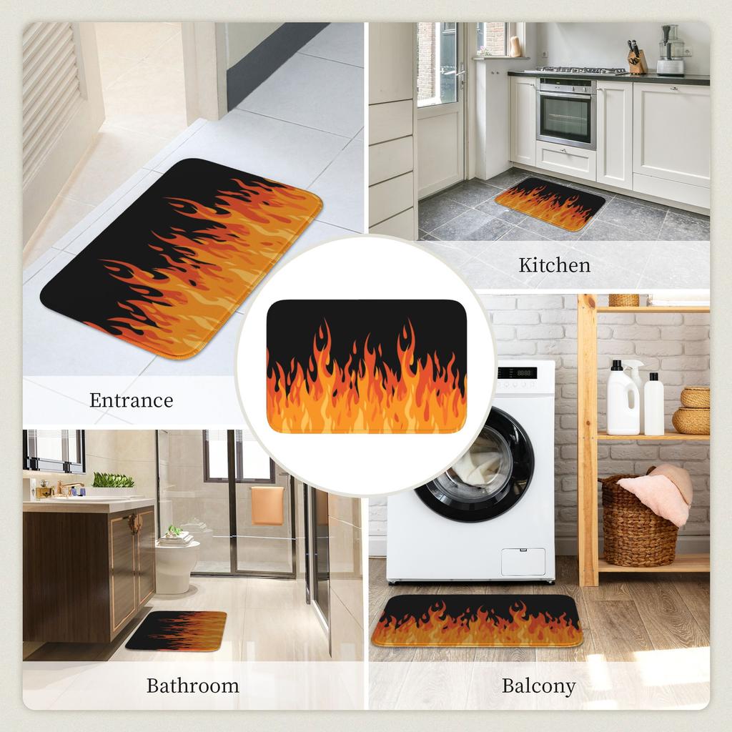Custom Big Fire Orange Flames Doormat Anti-Slip Entrance Kitchen Bathroom Floor Door Mat Vintage Burning Flame Garden Carpet Rug
