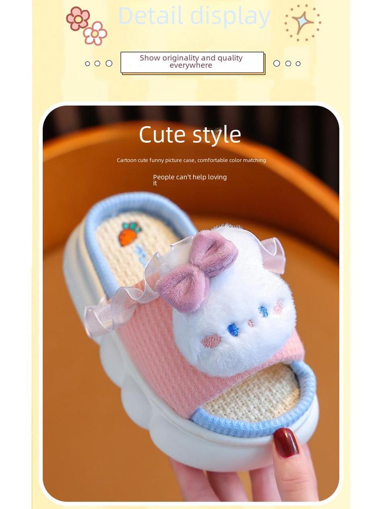 Kids' Princess Linen Slippers: Non-Slip, Thick-Sole, for Spring & Autumn.